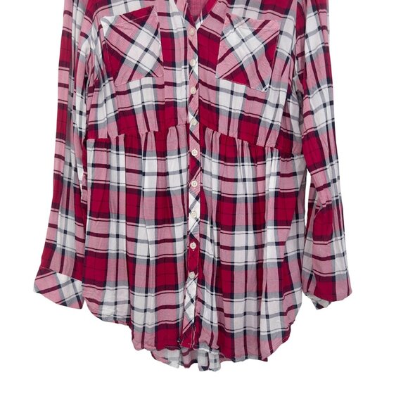 Torrid Womens Pink Baby Doll Plaid Button-Up Tunic Top Size 0 100% Rayon - Picture 3 of 11